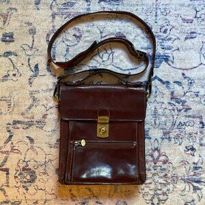 Vintage Handmade Chestnut Brown ConteMax Bag Italian Leather Brass Crossbody